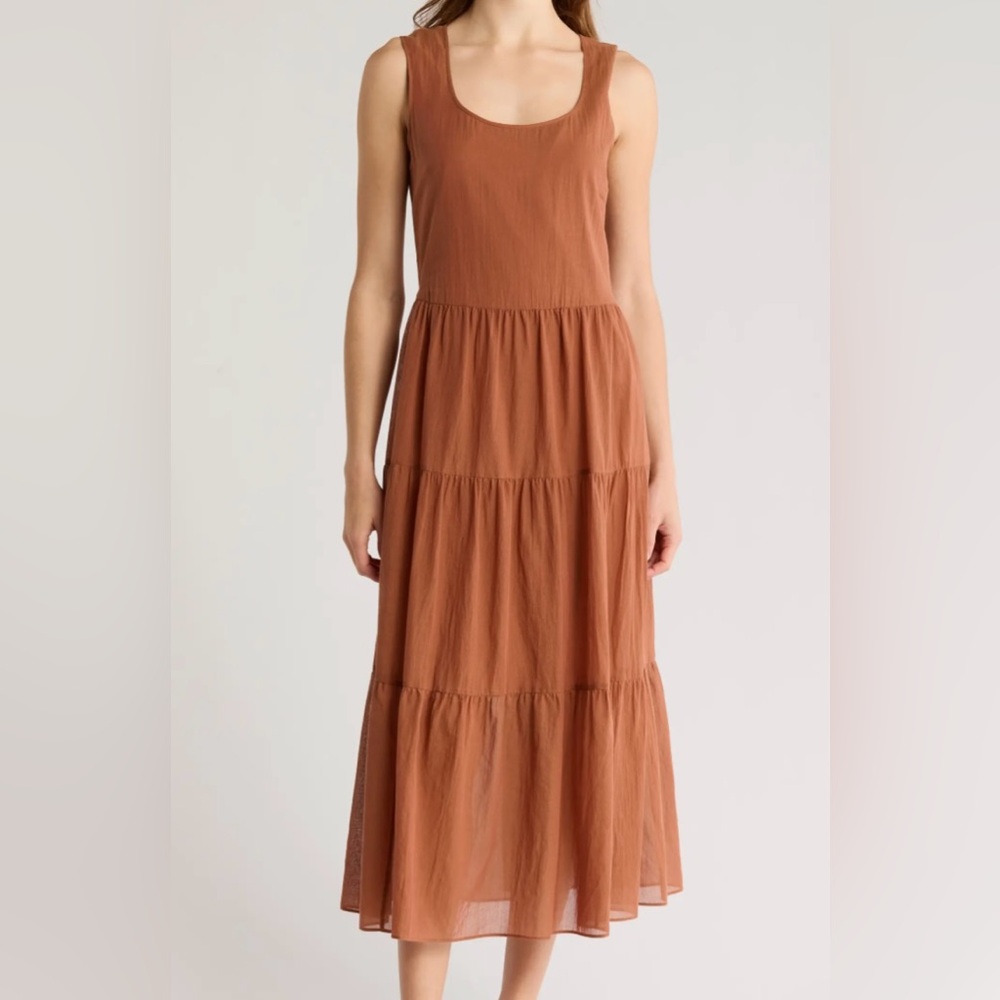 New Theory Tiered Cotton Maxi Dress P XS in Terracotta